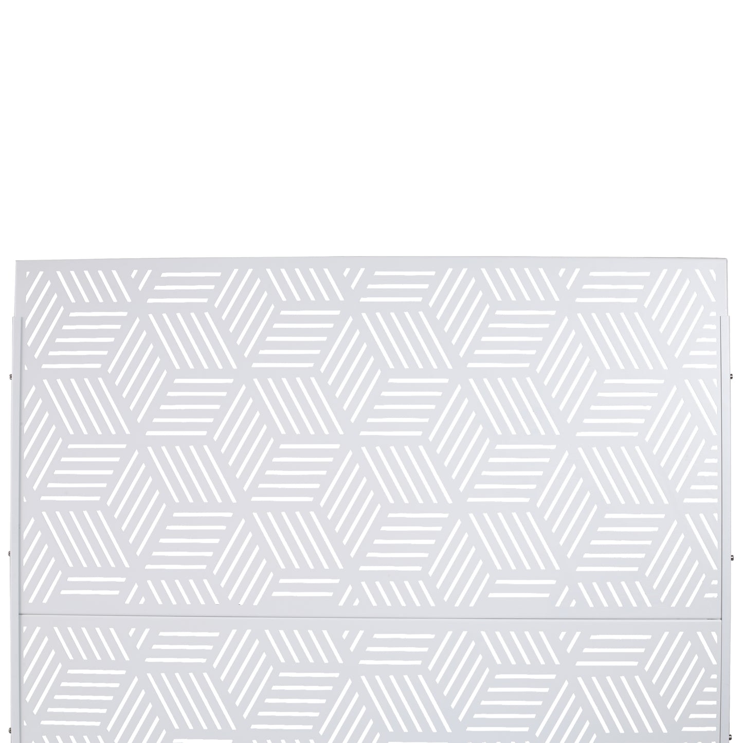 White metal garden screen with geometric cube pattern outdoor privacy panel