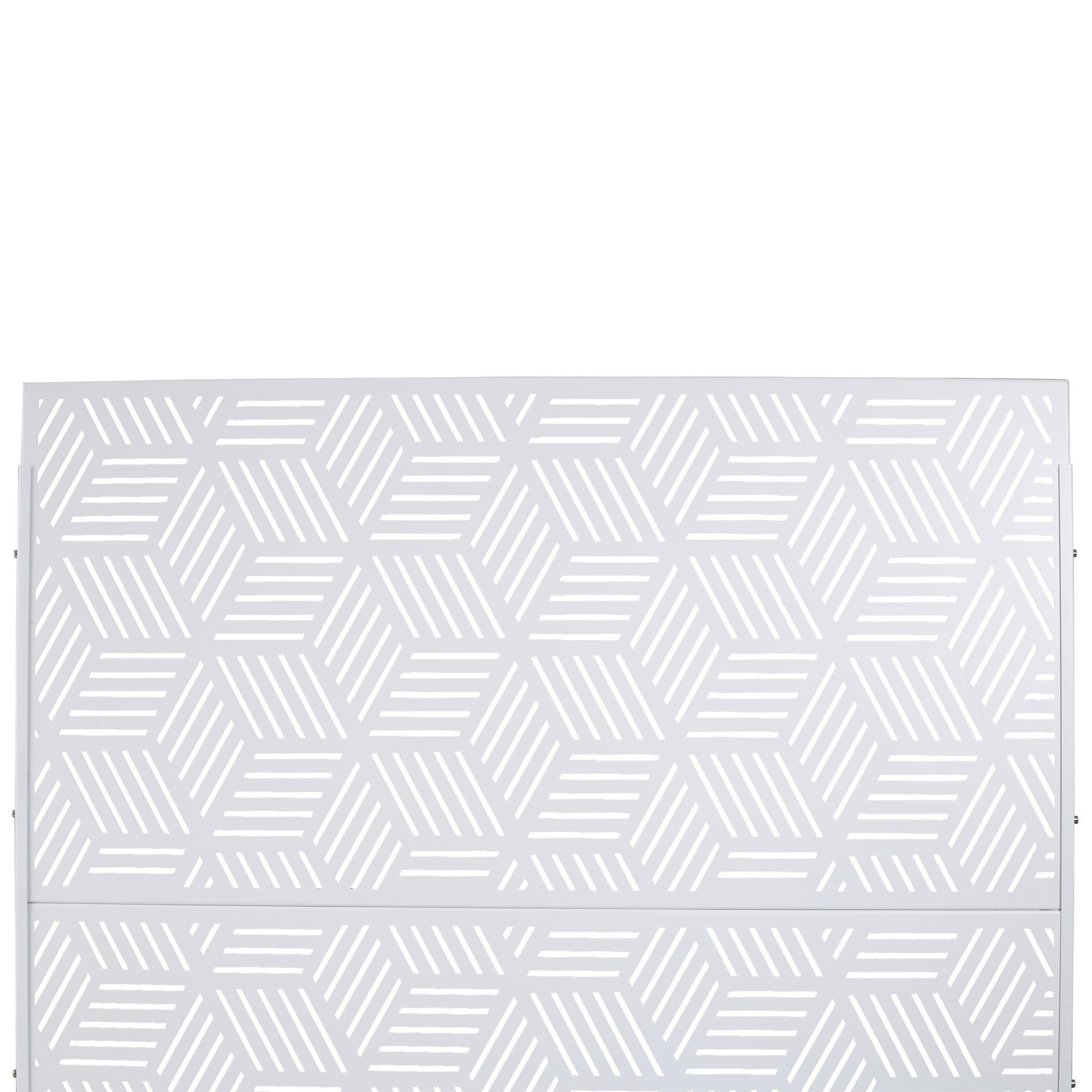 White metal garden screen with geometric cube pattern outdoor privacy panel