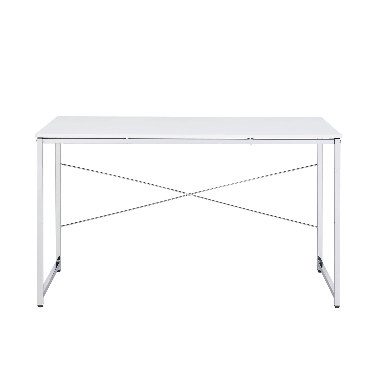 Modern white rectangular dining table with polished chrome Xframe legs