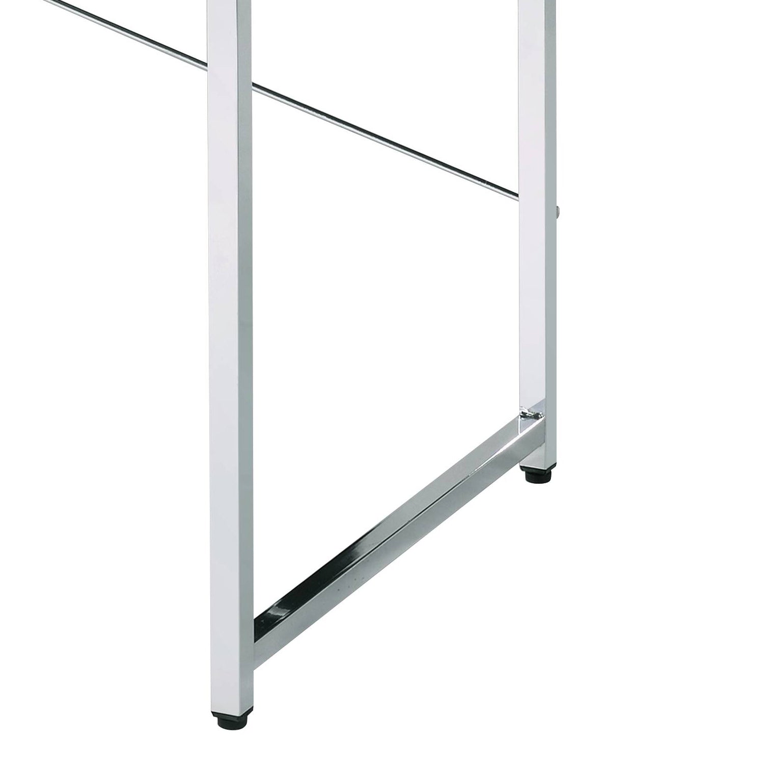 Shiny chrome metal frame leg with black foot cap