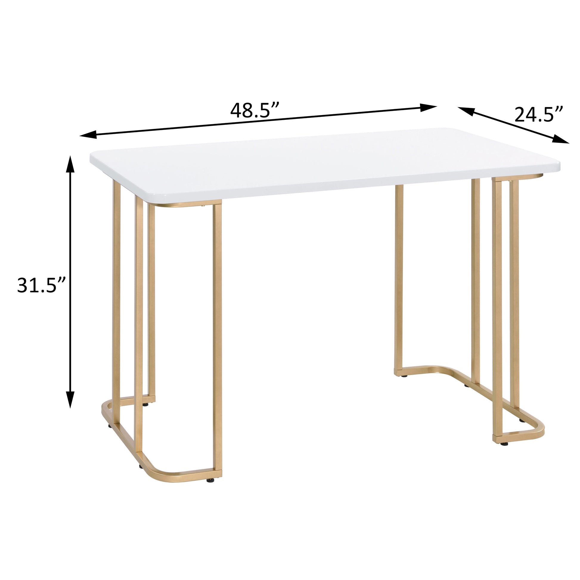 White rectangular desk with gold metal legs  L x  W x  H