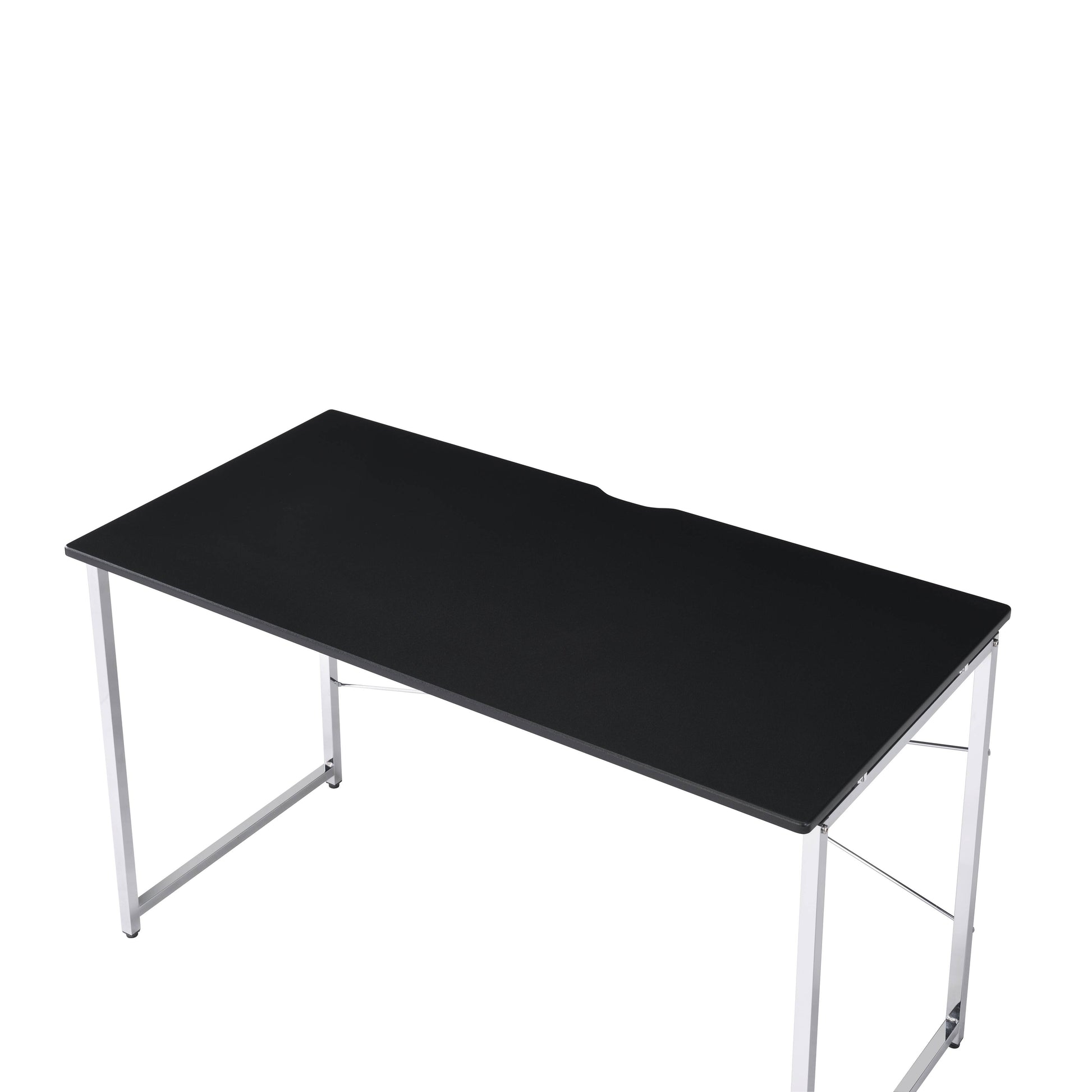 Modern black desk with silver metal legs for home office use