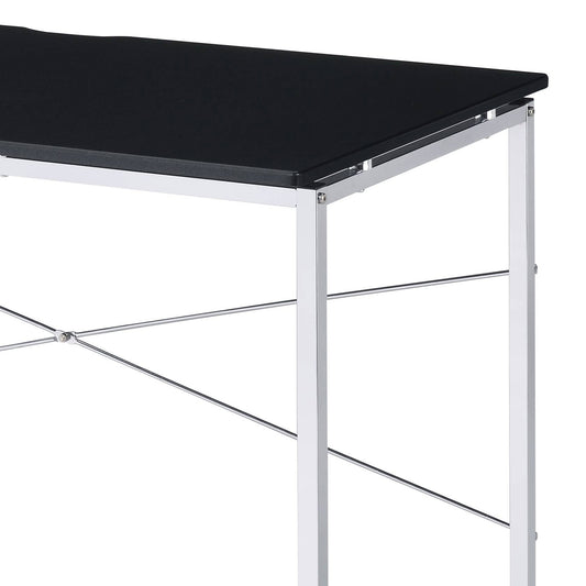 Modern black console table with sleek chrome legs and minimalist design