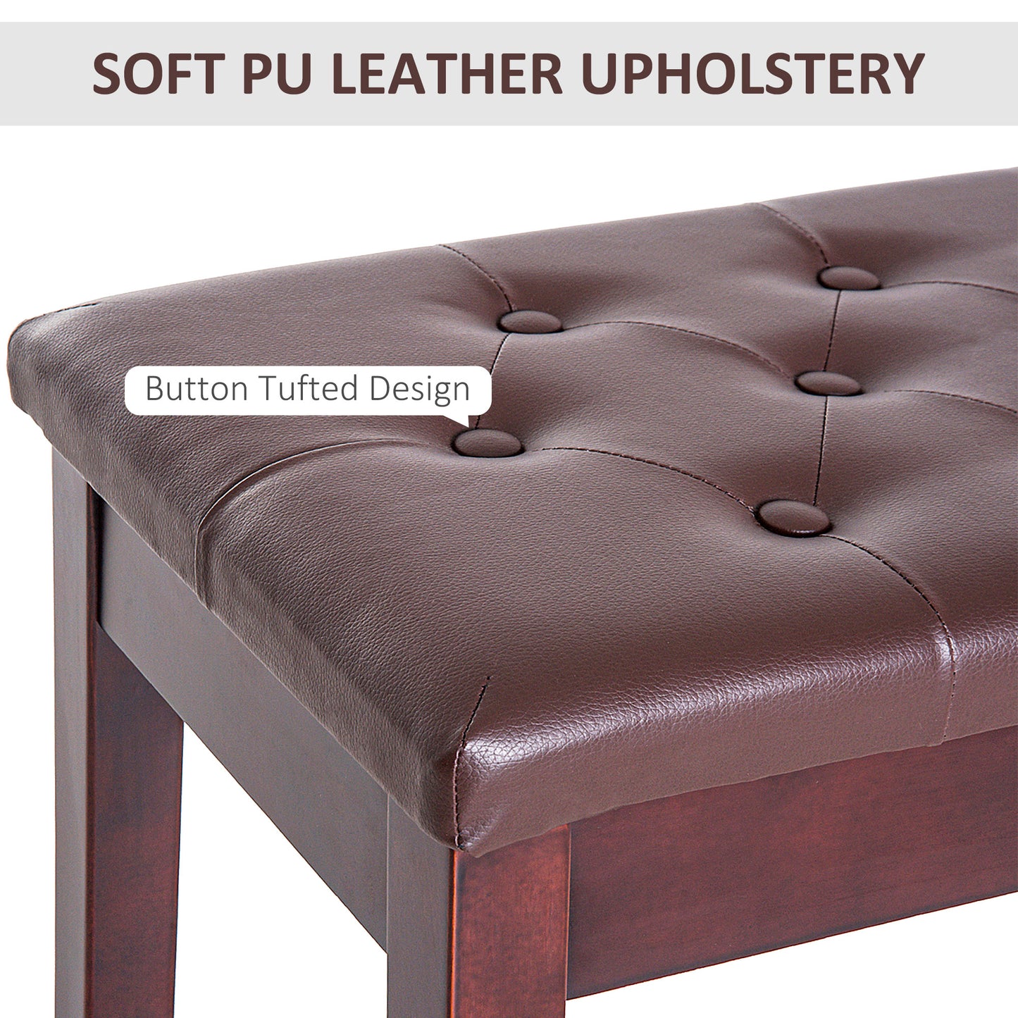 Dark brown PU leather bench with button tufted design