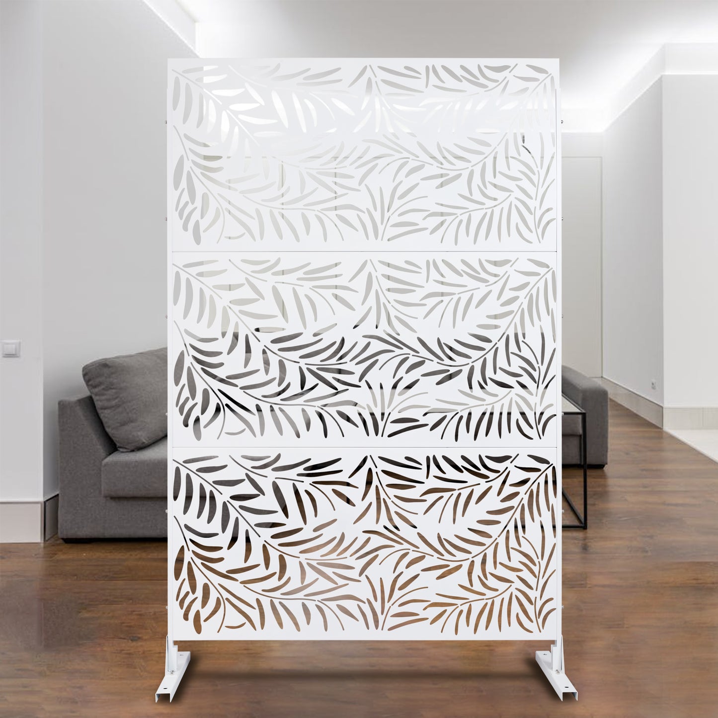 White decorative room divider screen with a leaf pattern cm wide