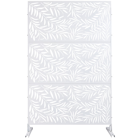 White metal garden privacy screen with delicate white leaf pattern