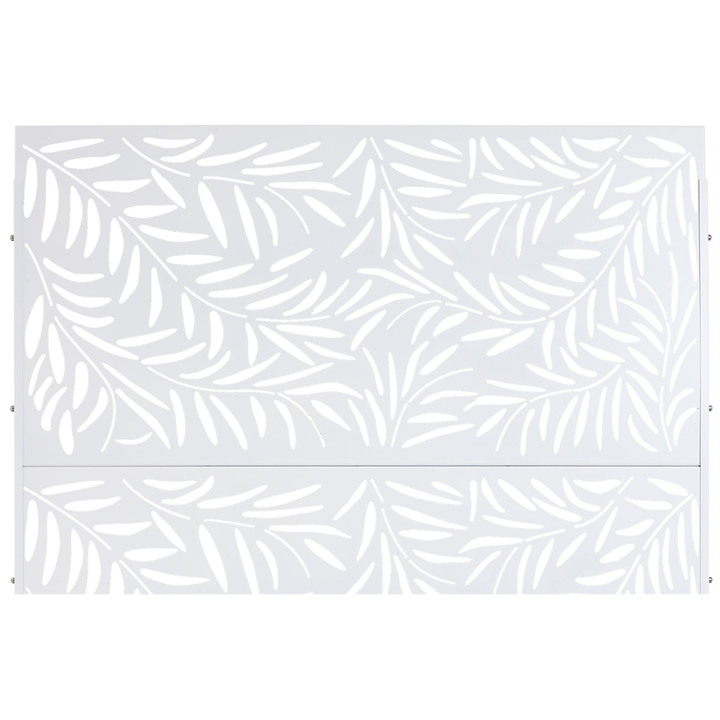 White decorative metal screen with a delicate leaf pattern