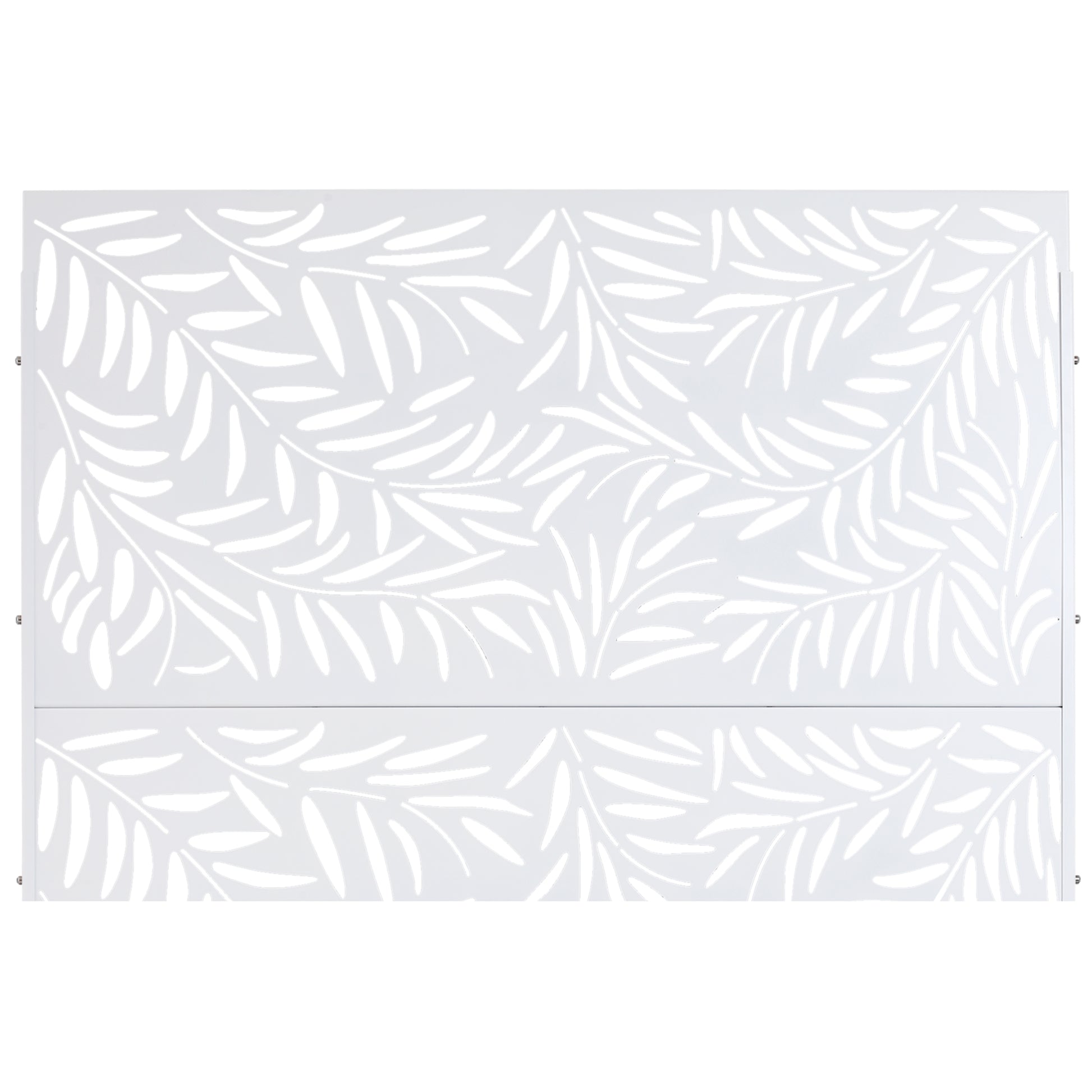 White decorative metal screen with a delicate leaf pattern