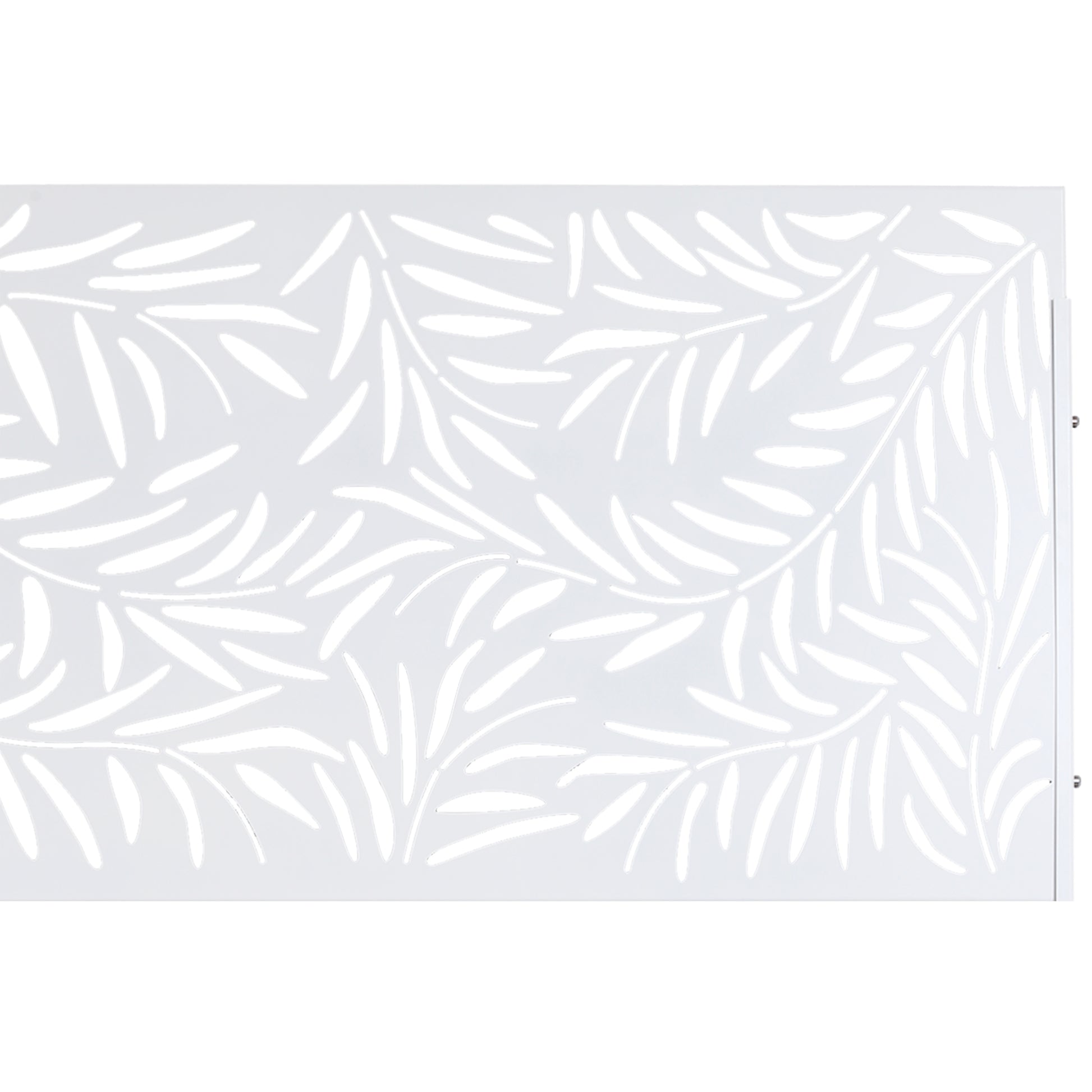 White decorative screen panel with flowing leaf stencil design