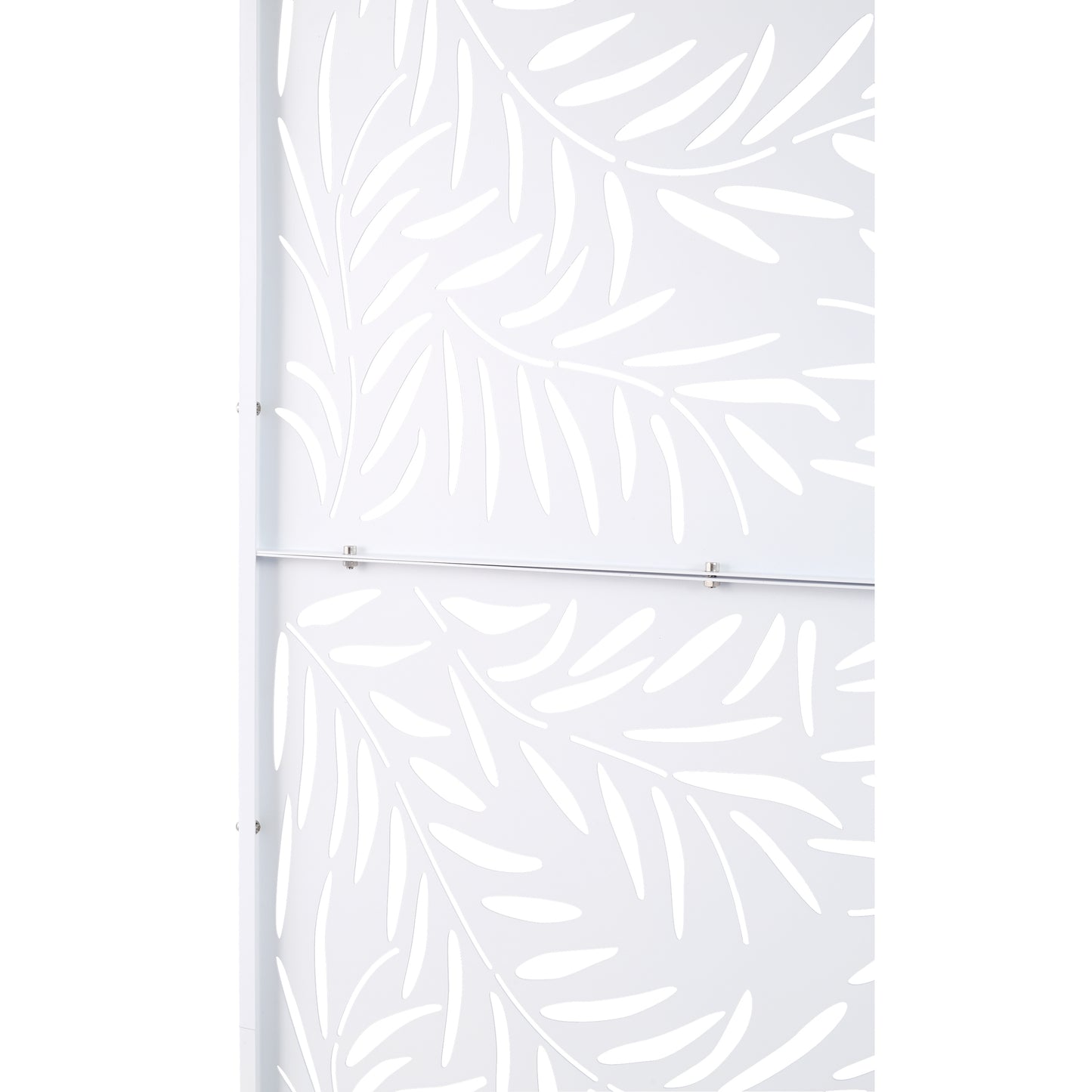 White decorative screen with a white palm leaf cutout pattern  characters