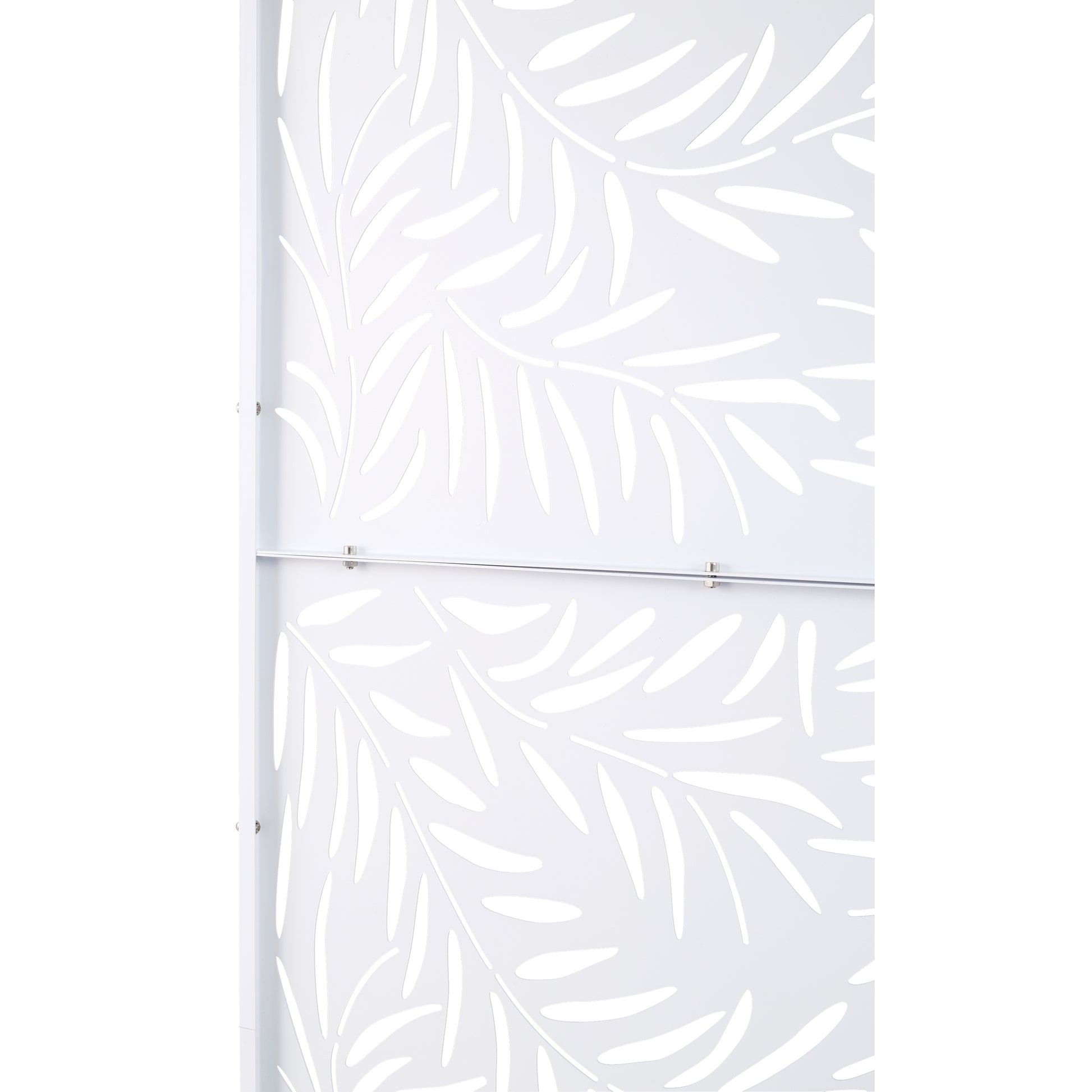 White decorative screen with a white palm leaf cutout pattern  characters