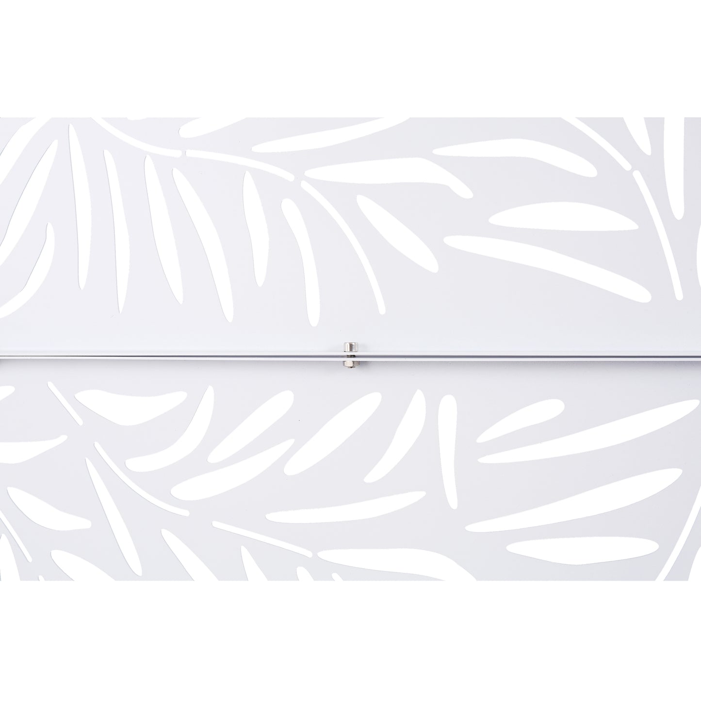 White metal screen with cutout leaf pattern ideal for decorative garden screens