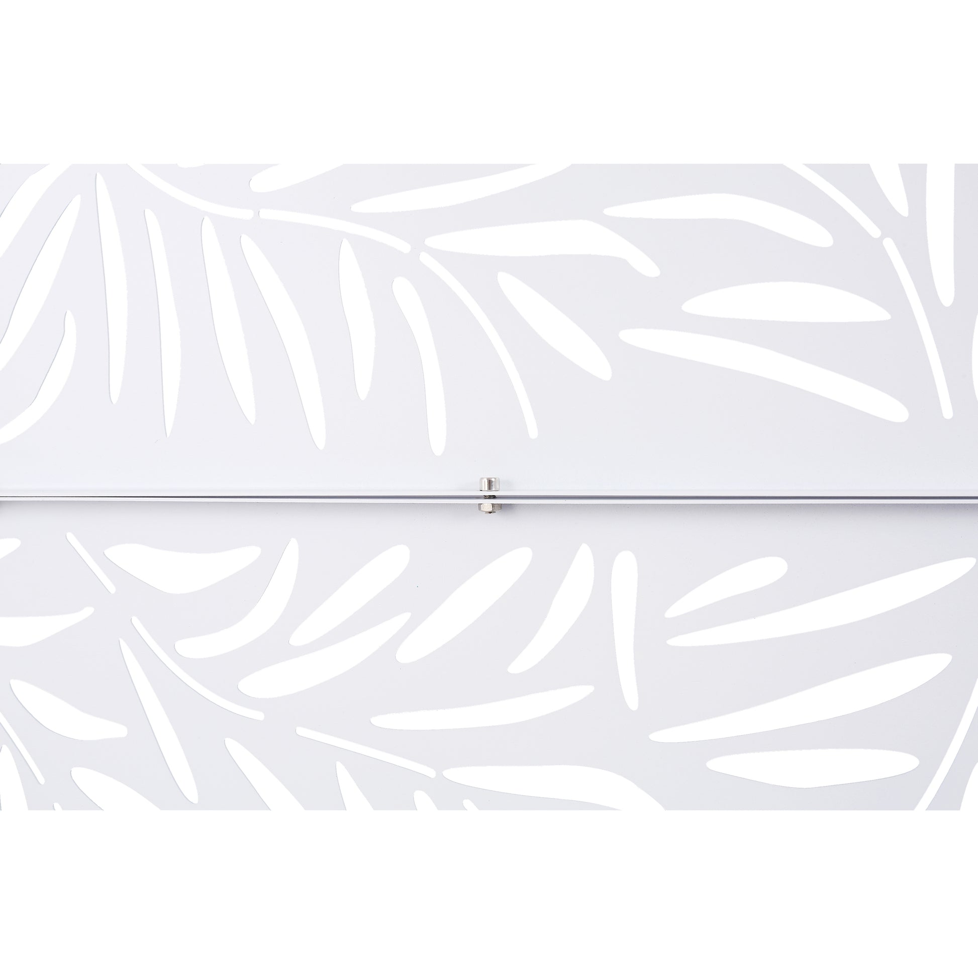 White metal screen with cutout leaf pattern ideal for decorative garden screens