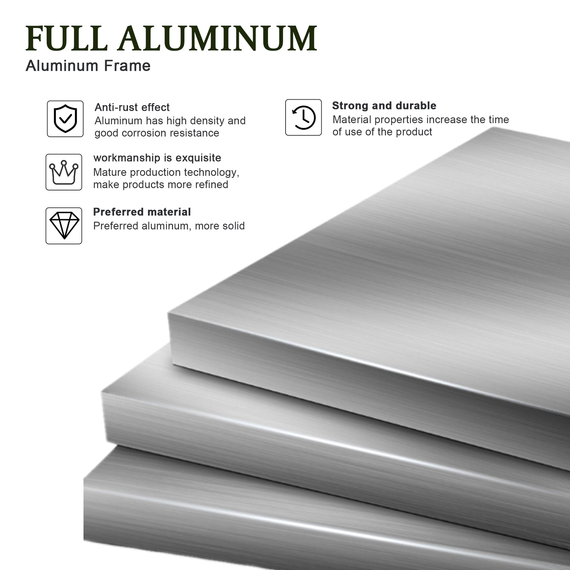 Stacked brushed aluminum sheets showing a full aluminum frames strength and durability