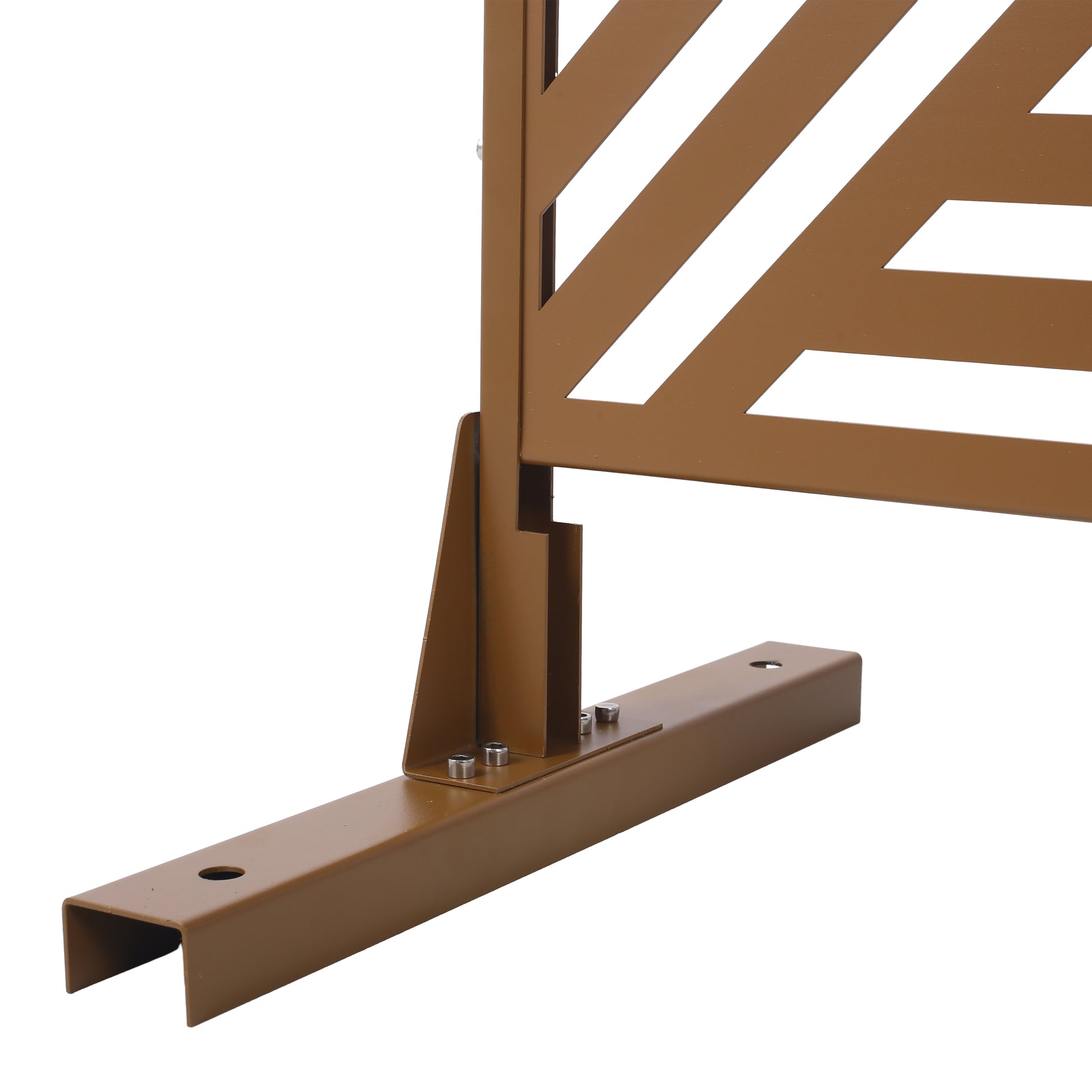 Brown metal privacy screen base with diagonal cutouts durable outdoor furniture