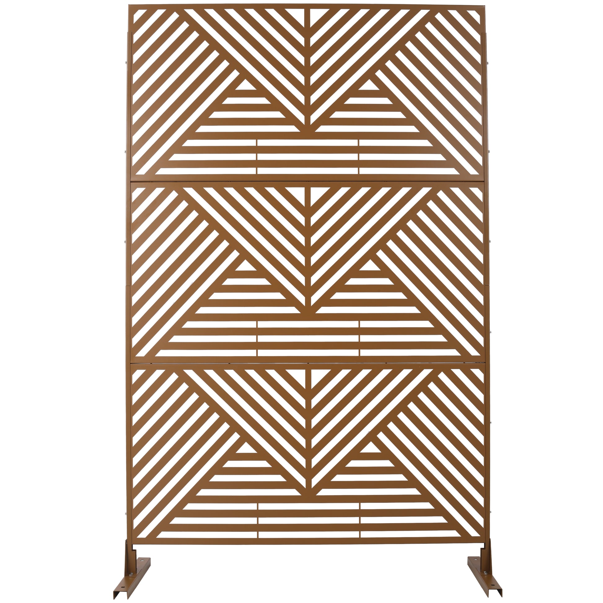 Bronze metal garden screen with geometric pattern for outdoor privacy