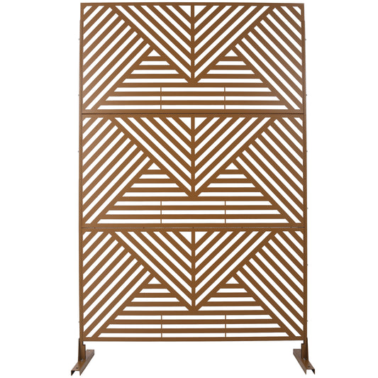 Bronze metal garden screen with geometric pattern for outdoor privacy