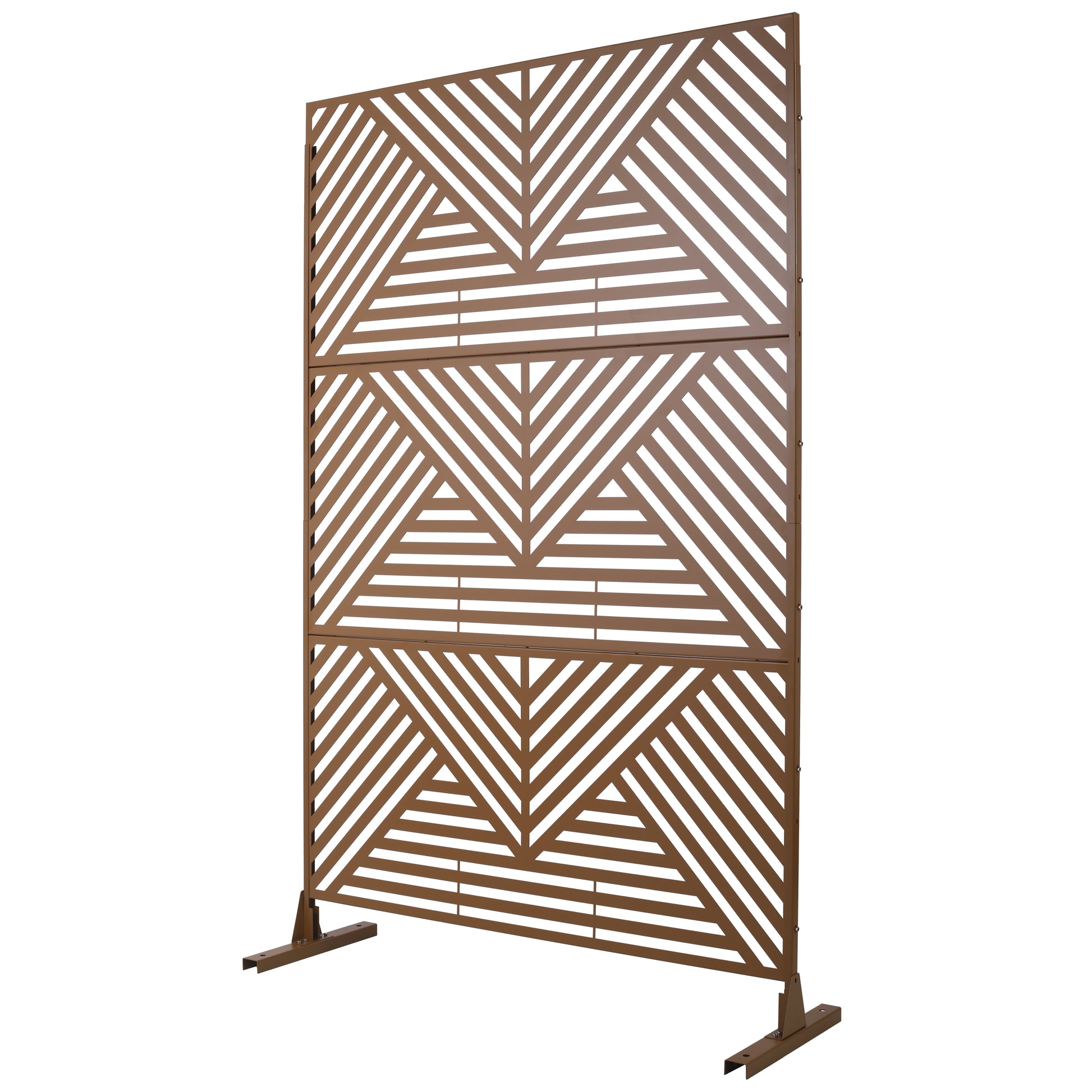 Bronze outdoor screen with geometric pattern ideal for patio privacy