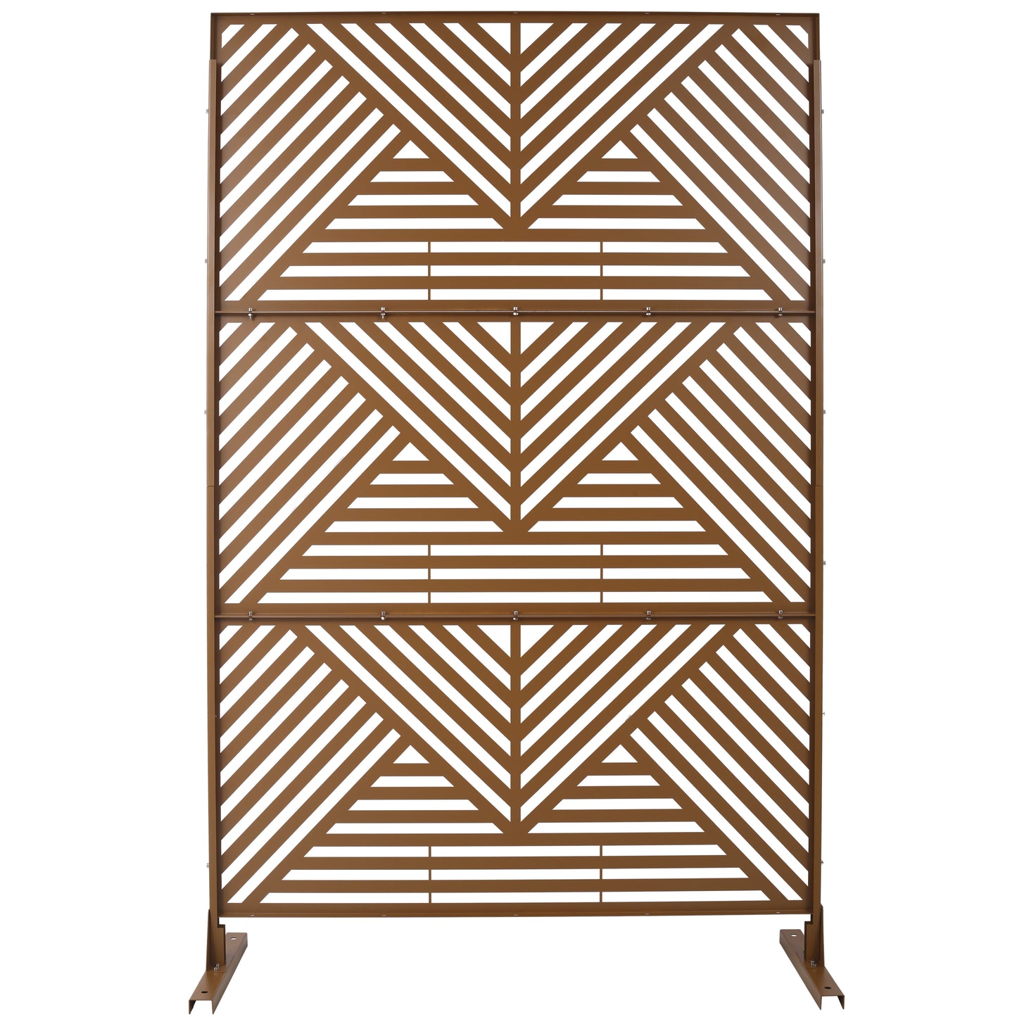 Bronze metal garden screen with geometric pattern ideal for patio privacy