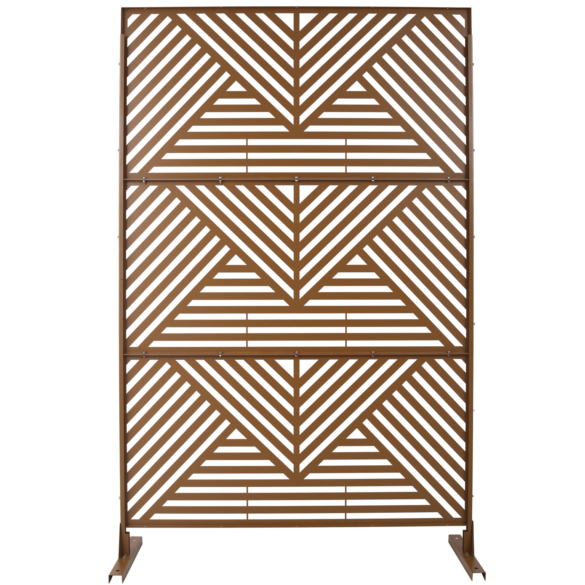 Bronze metal garden screen with geometric pattern ideal for patio privacy