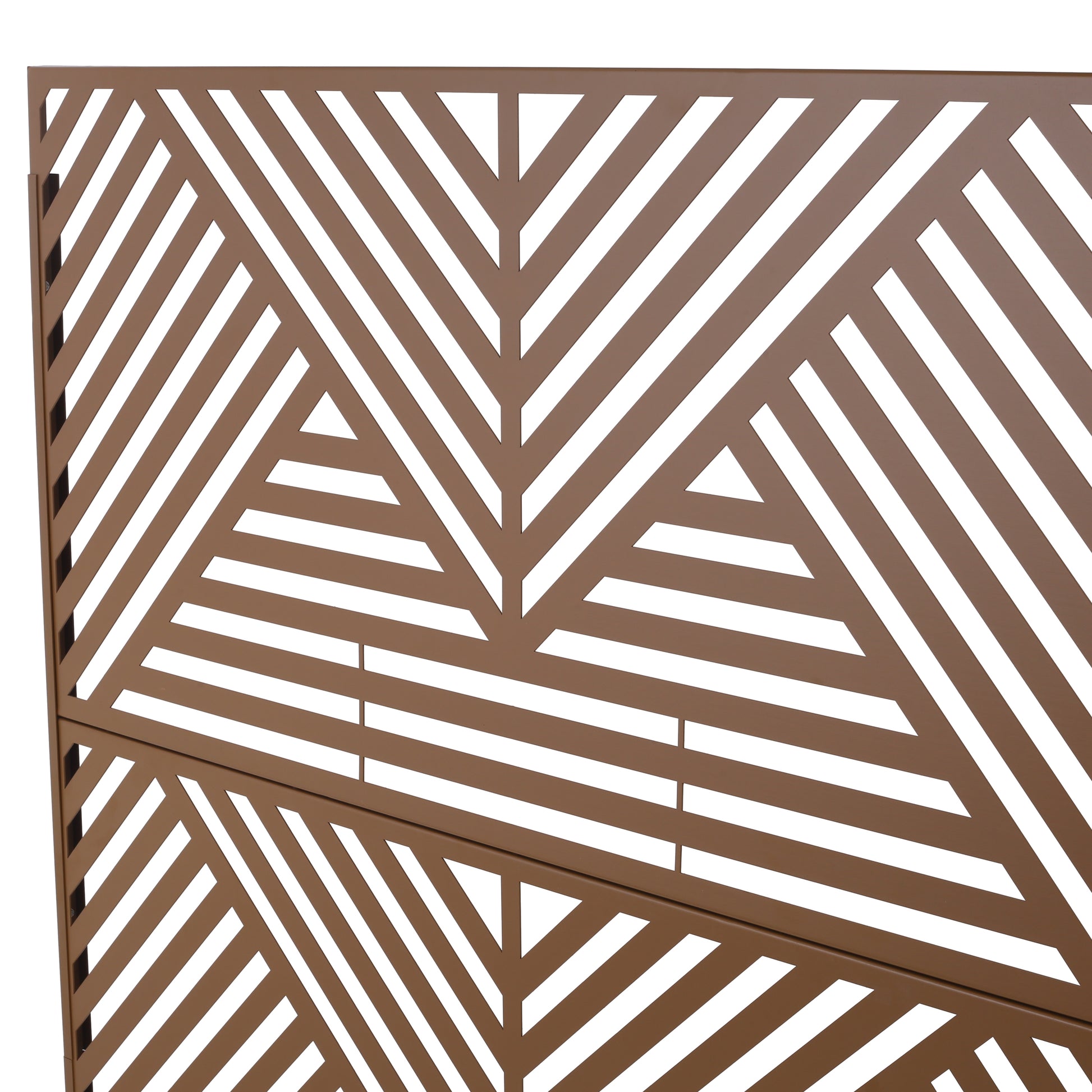 Bronze metal privacy screen with a geometric zigzag pattern ideal for gardens