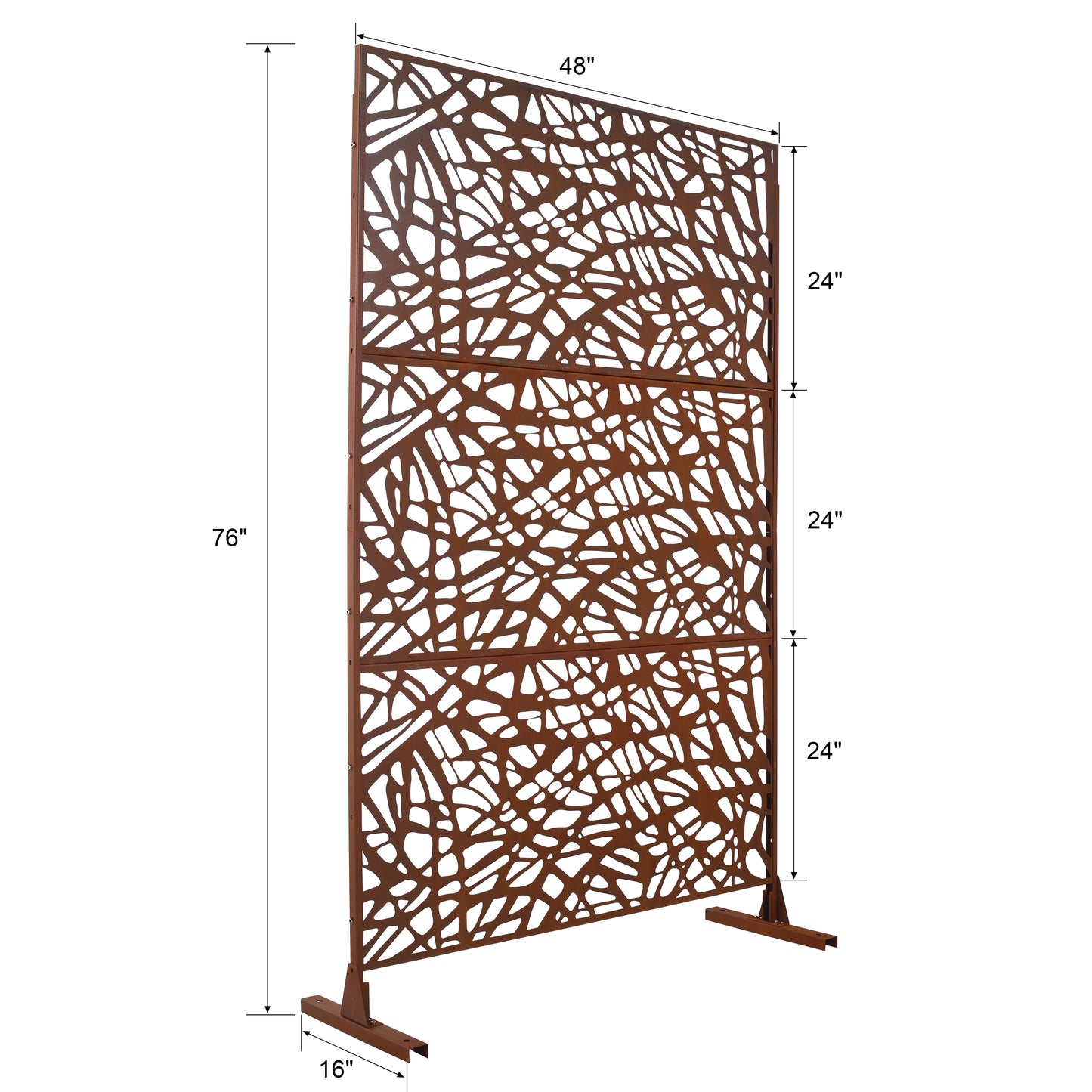 Rustic metal garden privacy screen with intricate cutout design