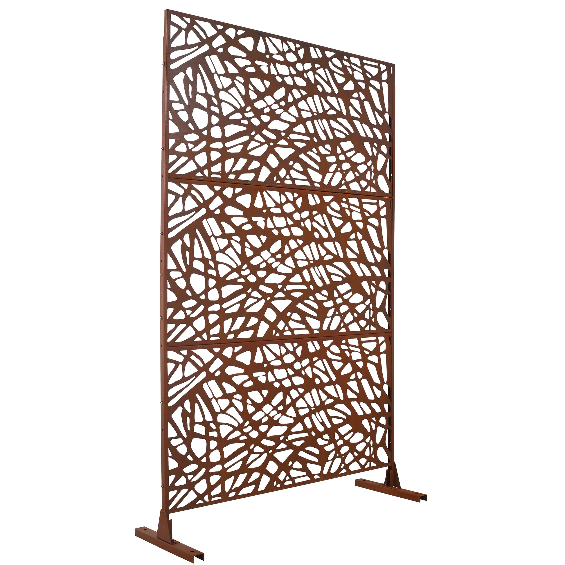 Decorative Corten steel garden screen with abstract organic pattern cm height