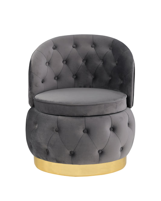 Gray velvet tufted accent chair with gold base modern style