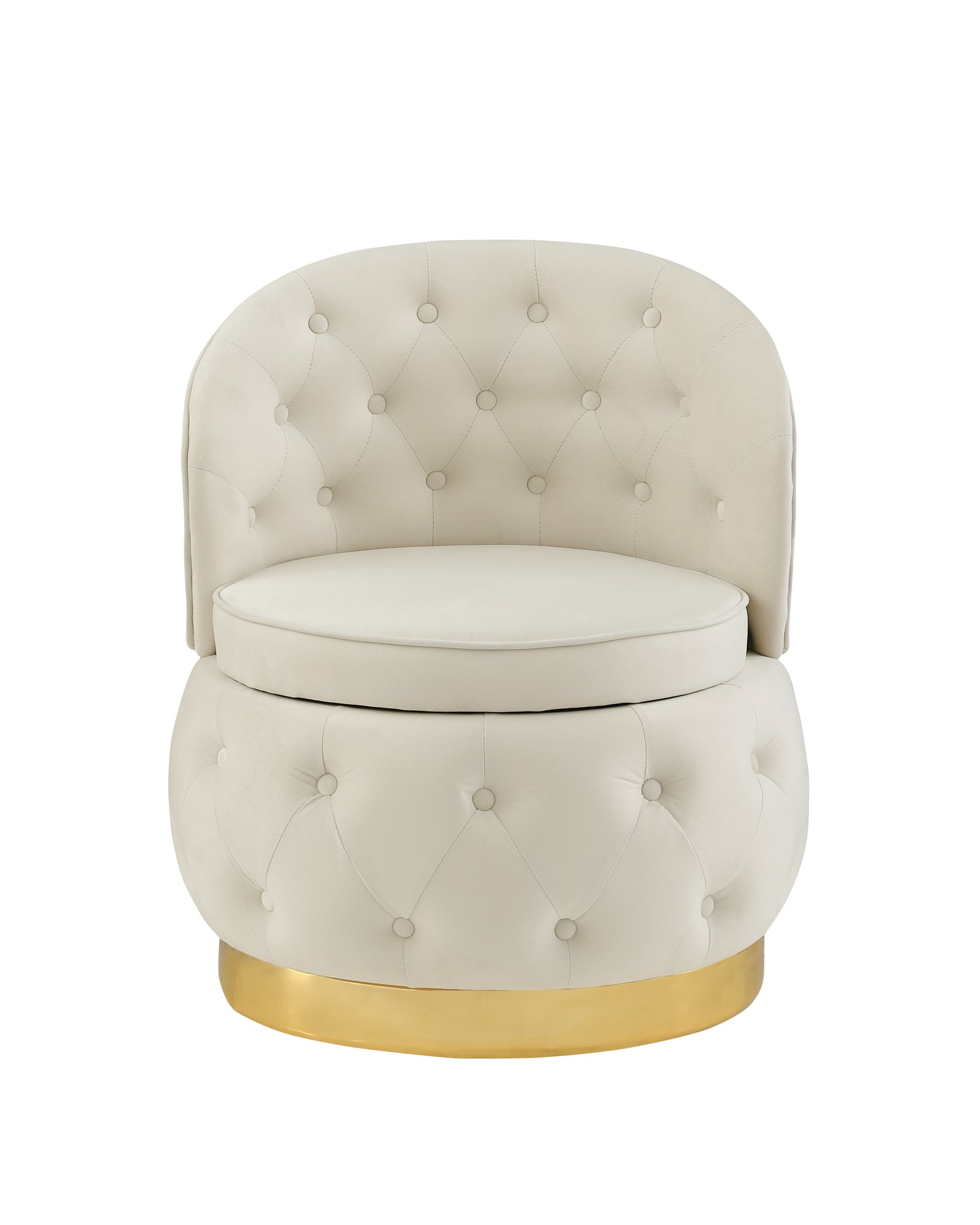 Cream velvet accent chair with diamond tufting and gold base