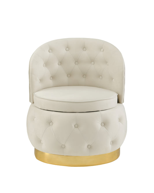Cream velvet accent chair with diamond tufting and gold base
