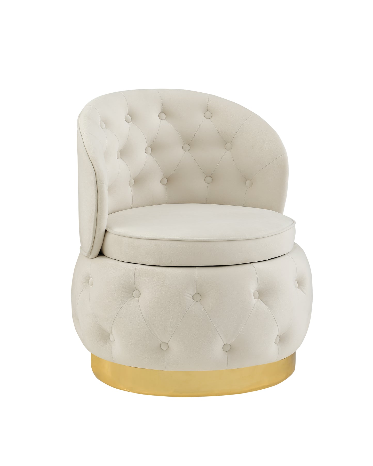 Cream velvet accent chair with tufted detailing and gold base