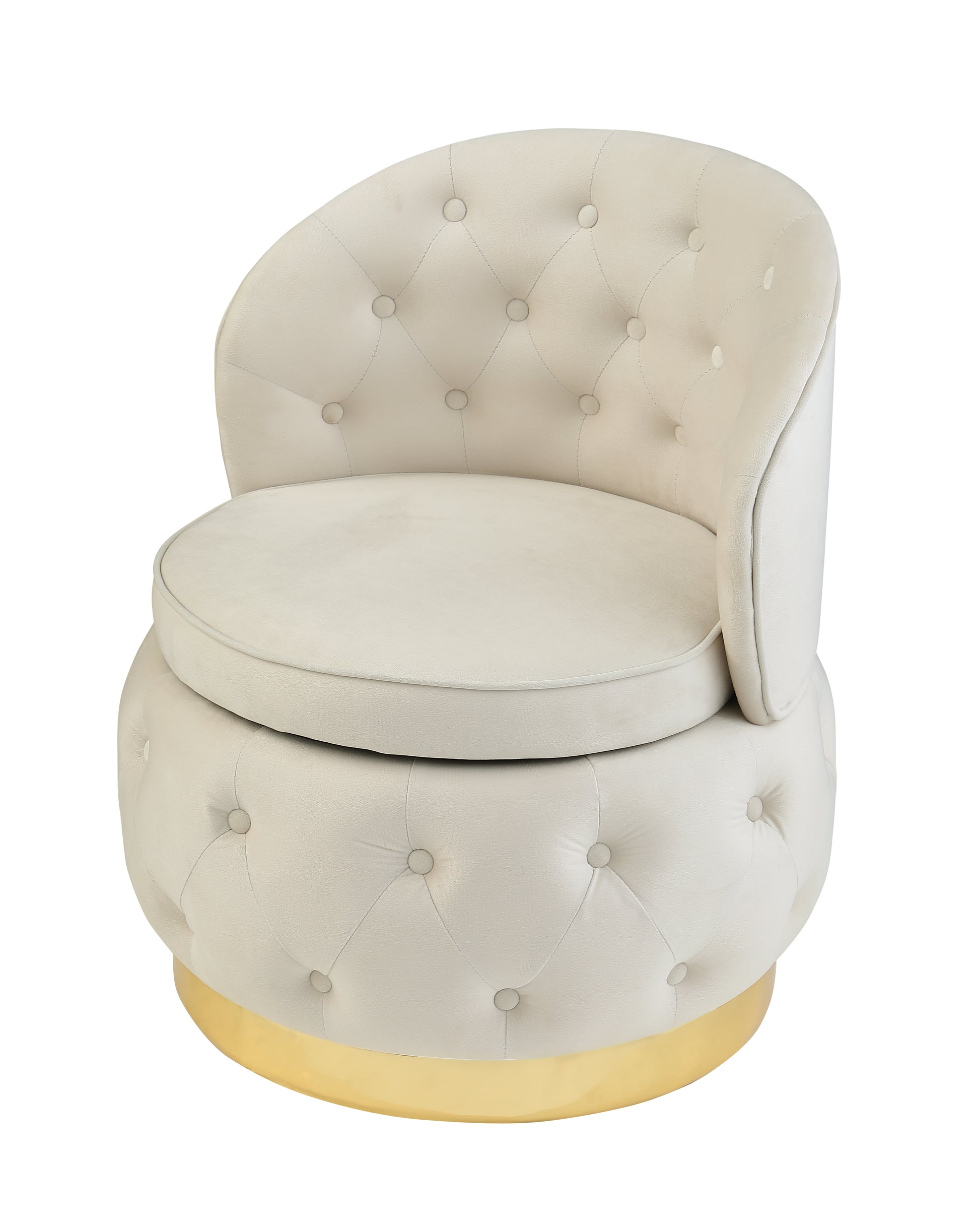 Cream tufted accent chair with gold base