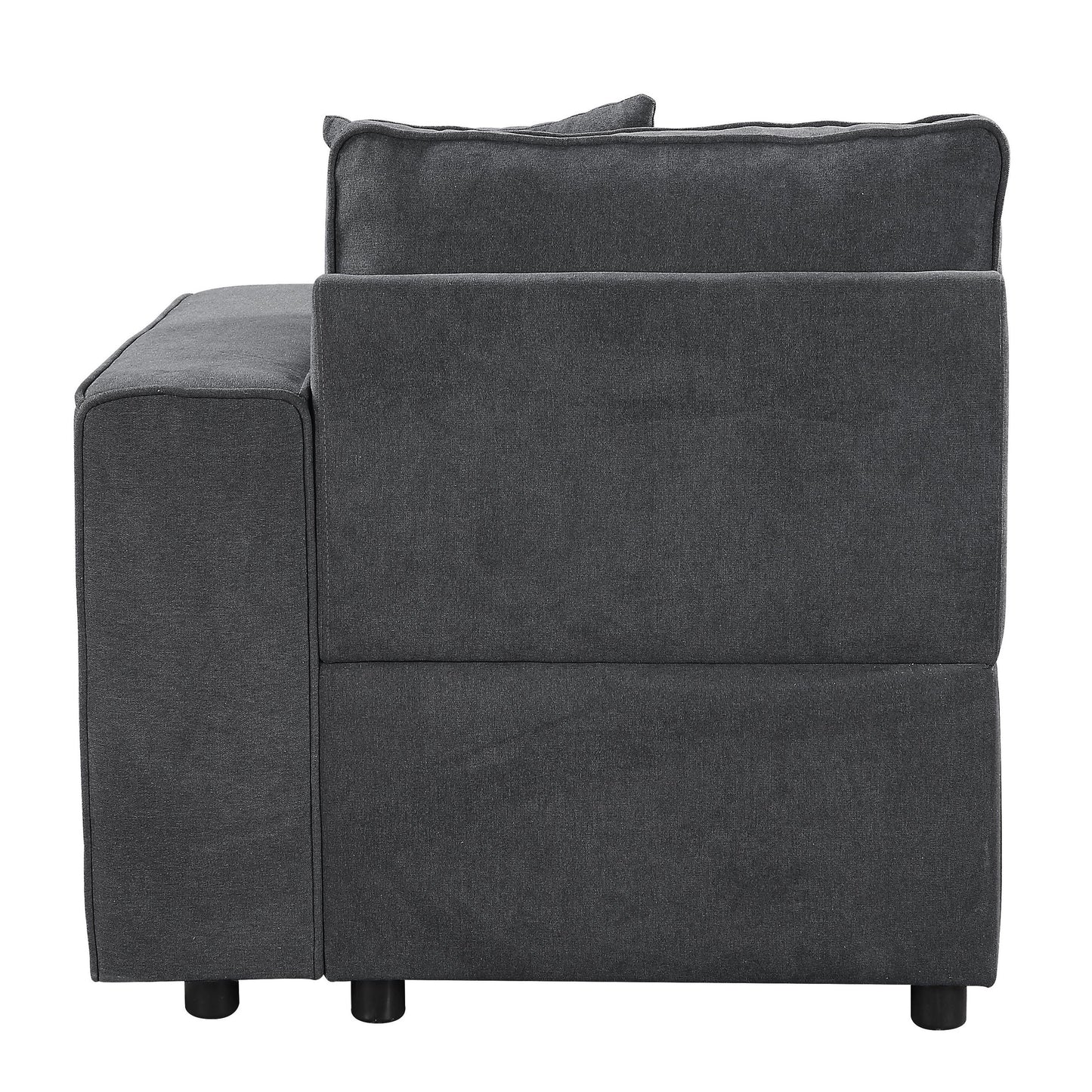 Dark gray upholstered modern sofa armrest with tufted details for living room comfort