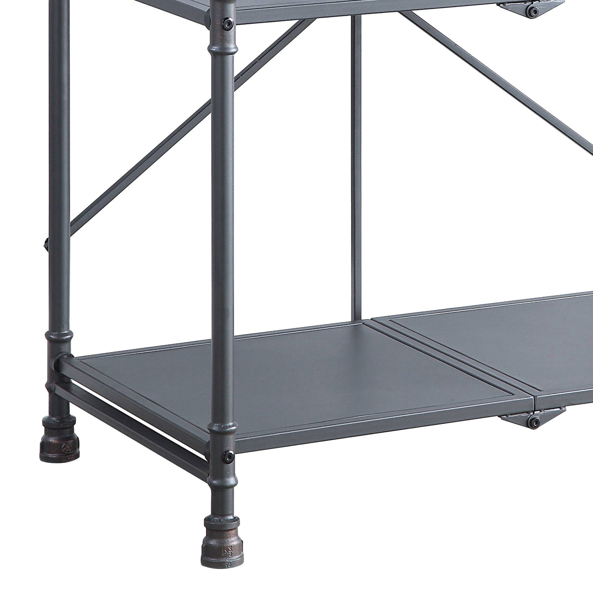 Industrial style metal shelf unit with dark grey finish and pipelike legs