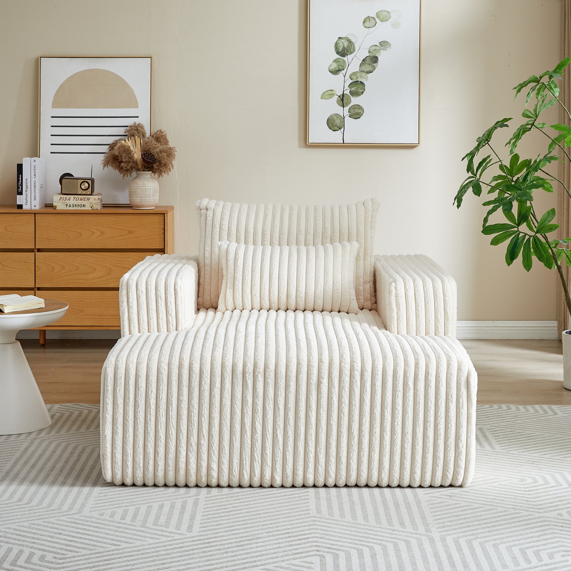 Plush cream corduroy accent chair with plush cushioning for ultimate comfort