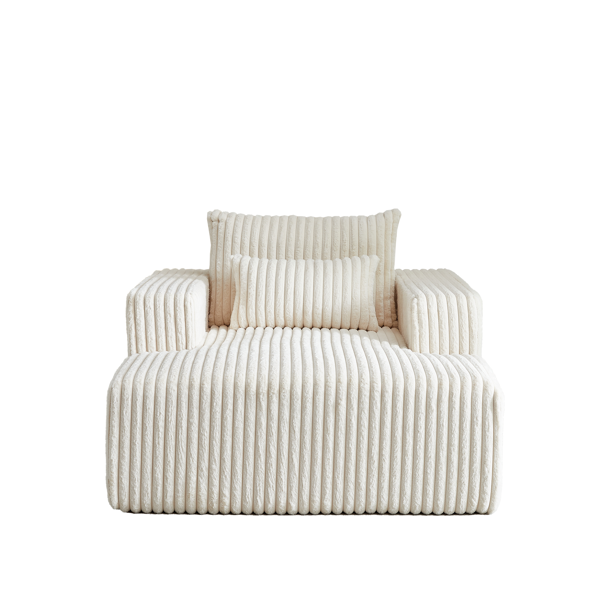 Plush ivory corduroy accent pillow with vertical channel tufting for a cozy living room accent