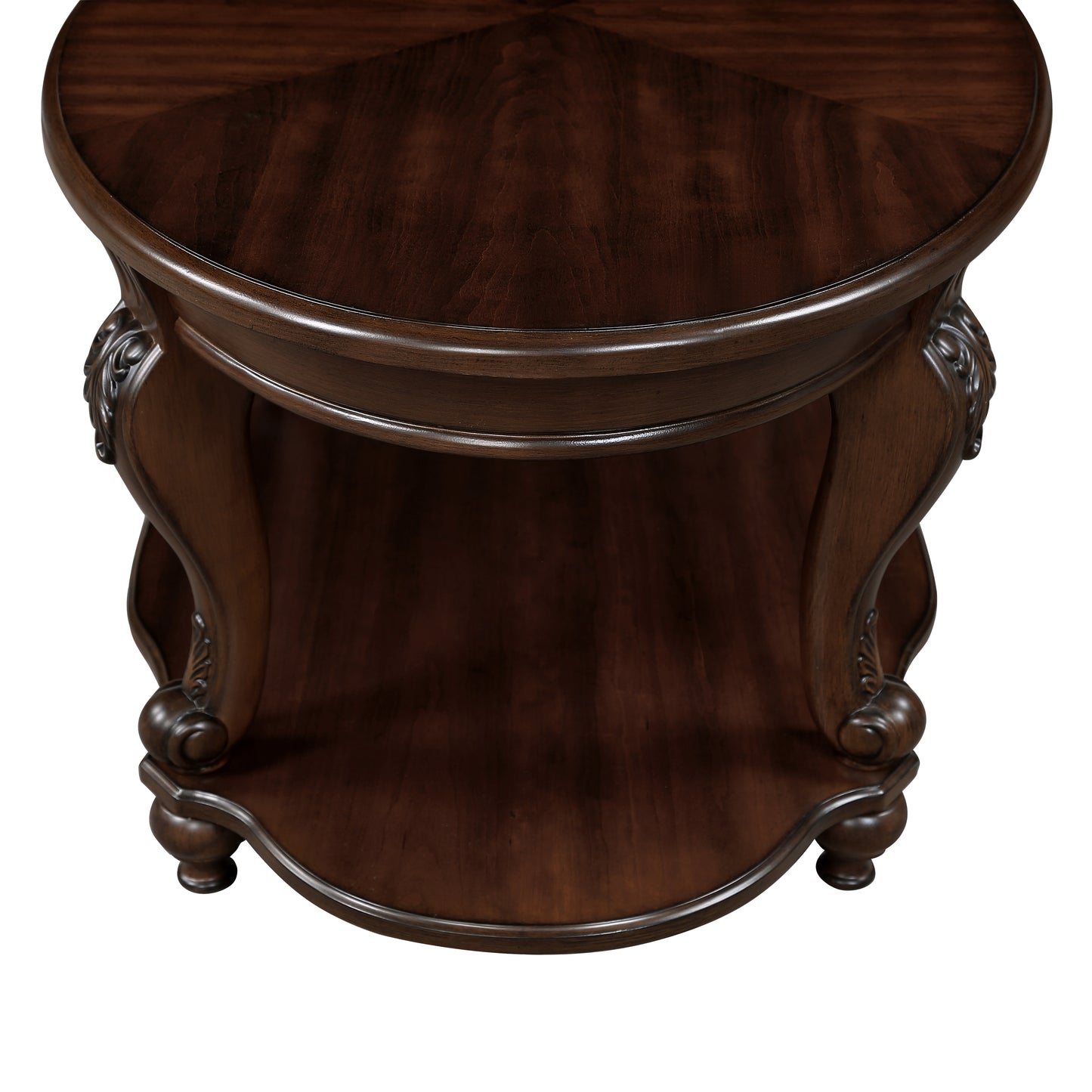 Dark brown mahogany antique accent table with carved legs