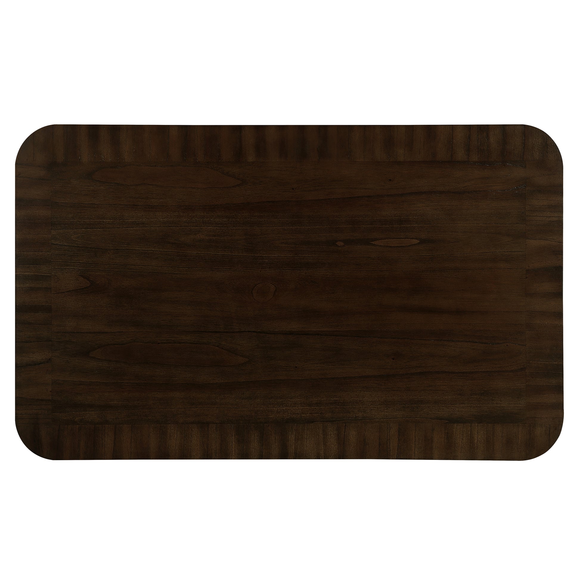 Dark walnut wood dining table top with subtle grain detail and fluted edges