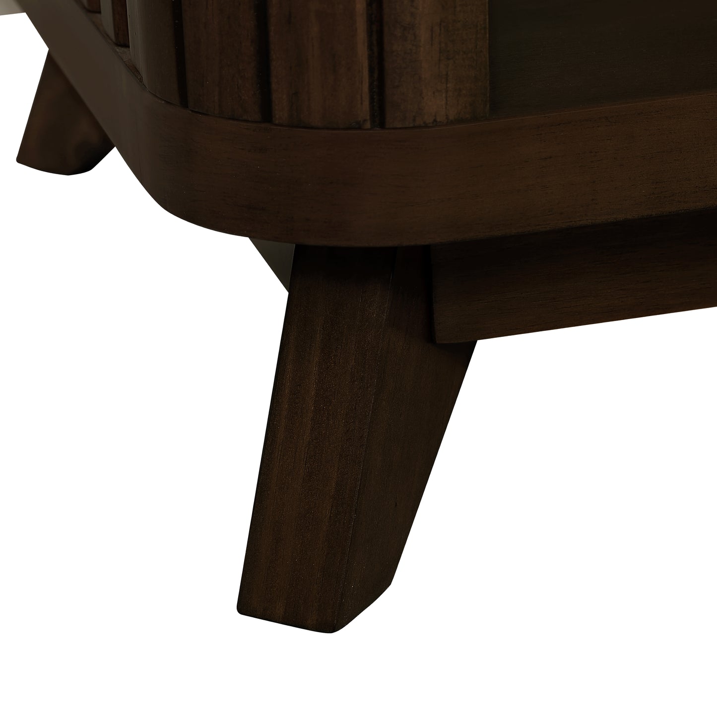 Dark wood armchair leg detail showcasing sturdy craftsmanship for comfortable seating