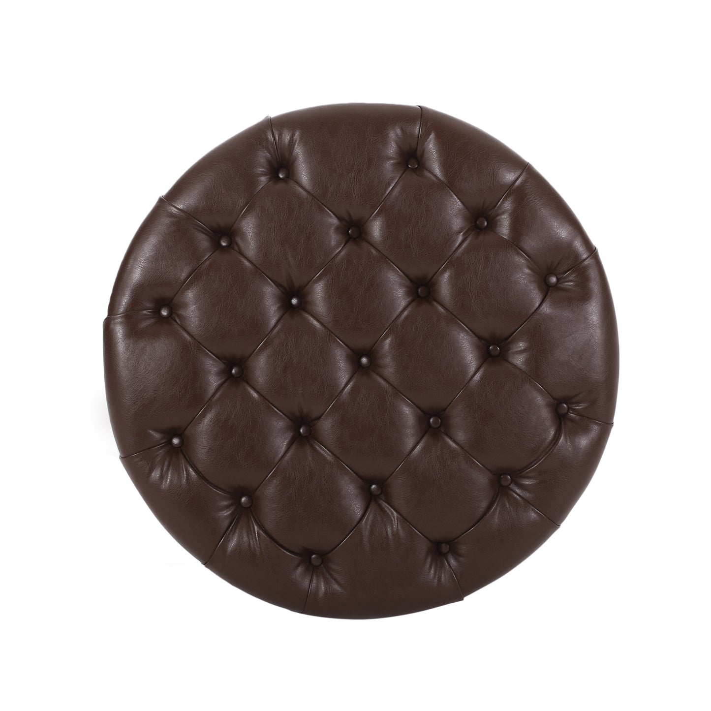 Brown tufted leather ottoman with diamond stitching