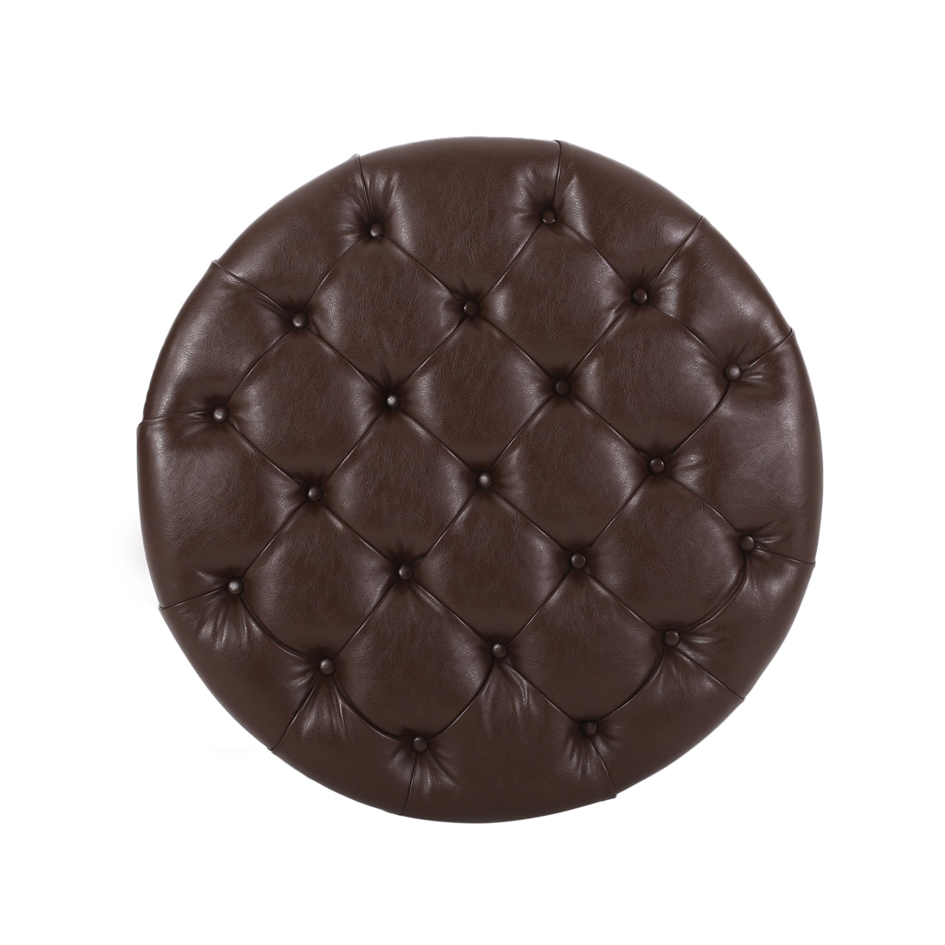 Brown tufted leather ottoman with diamond stitching