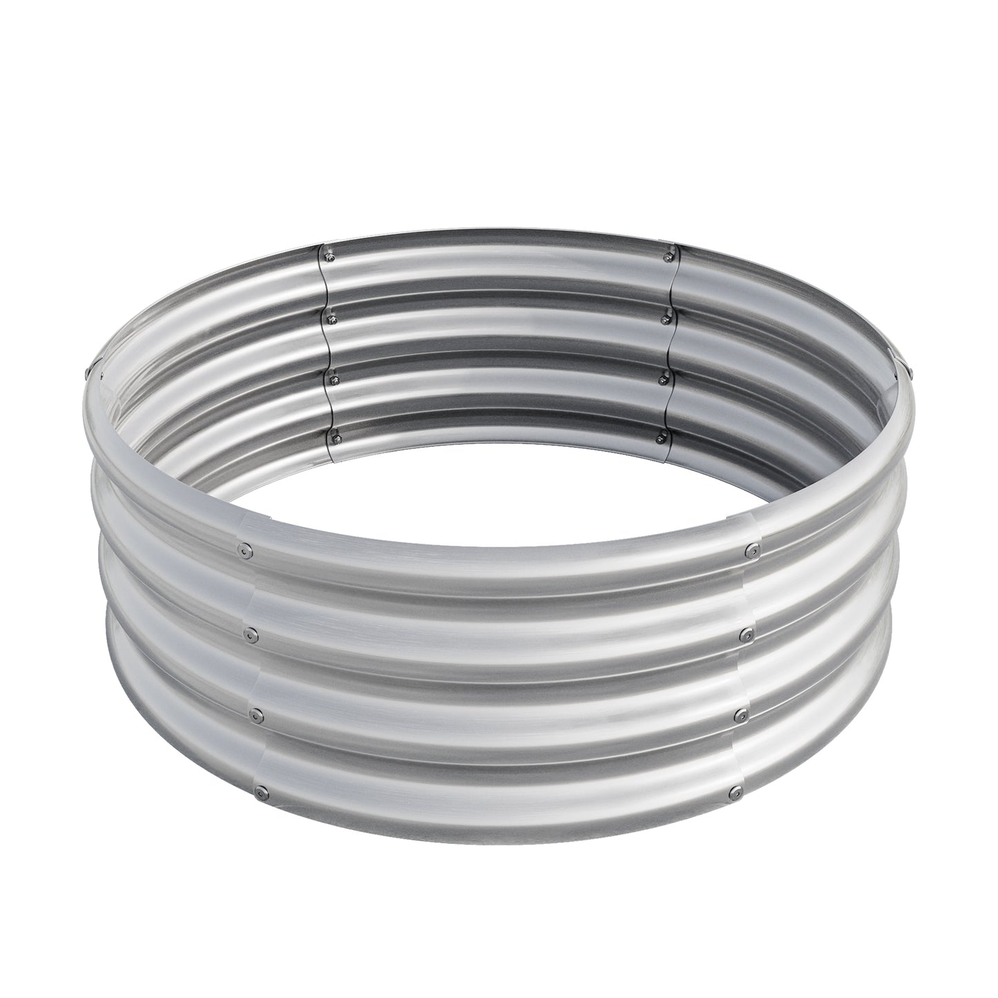 Corrugated metal raised garden bed silver circular design for versatile planting