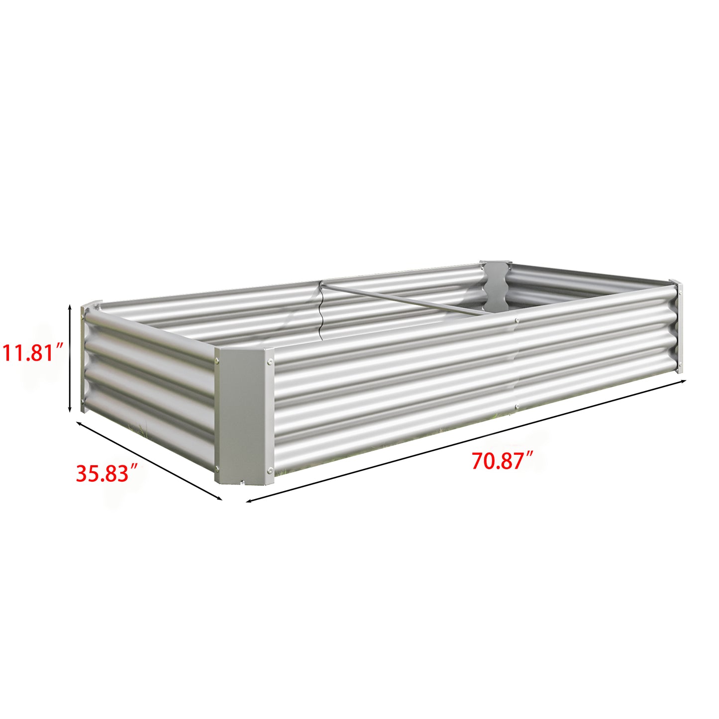 Rectangular galvanized steel raised garden bed with corrugated sides for durability