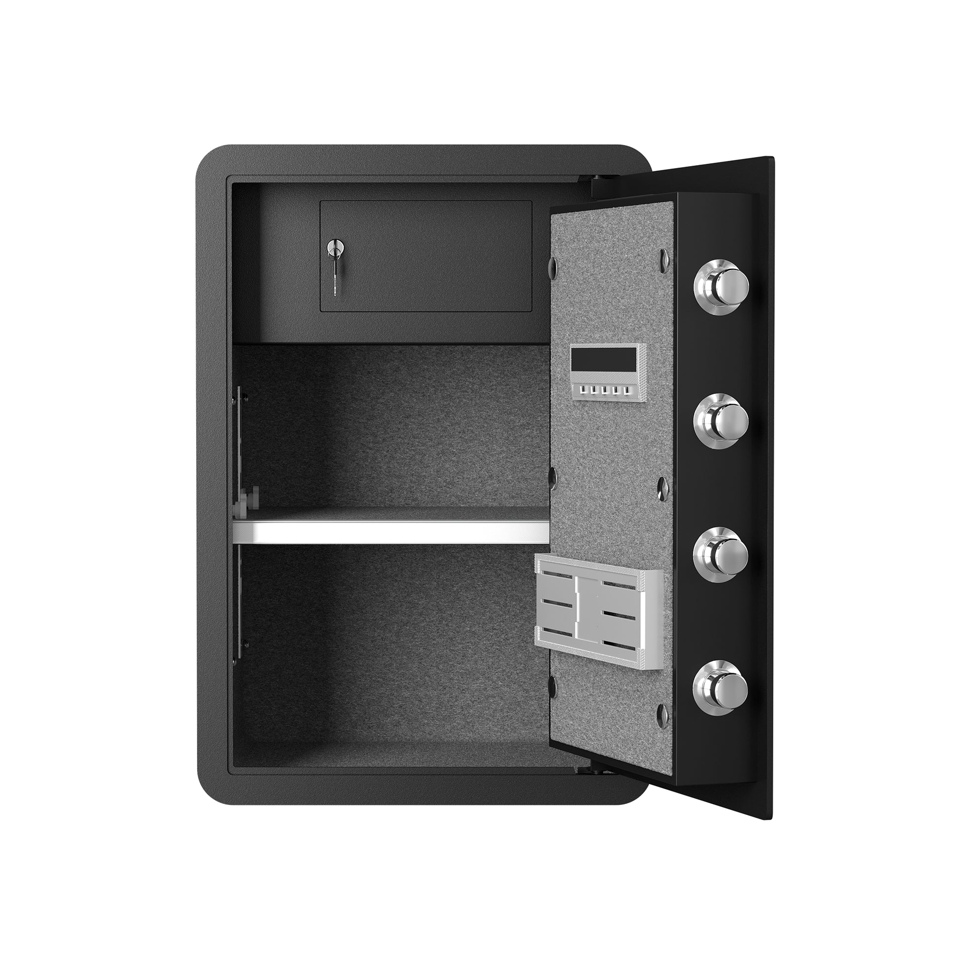 Black digital home safe with internal lockbox and adjustable shelf Ideal for secure storage