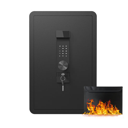 Black digital safe with keypad dial lock and keyhole for home security