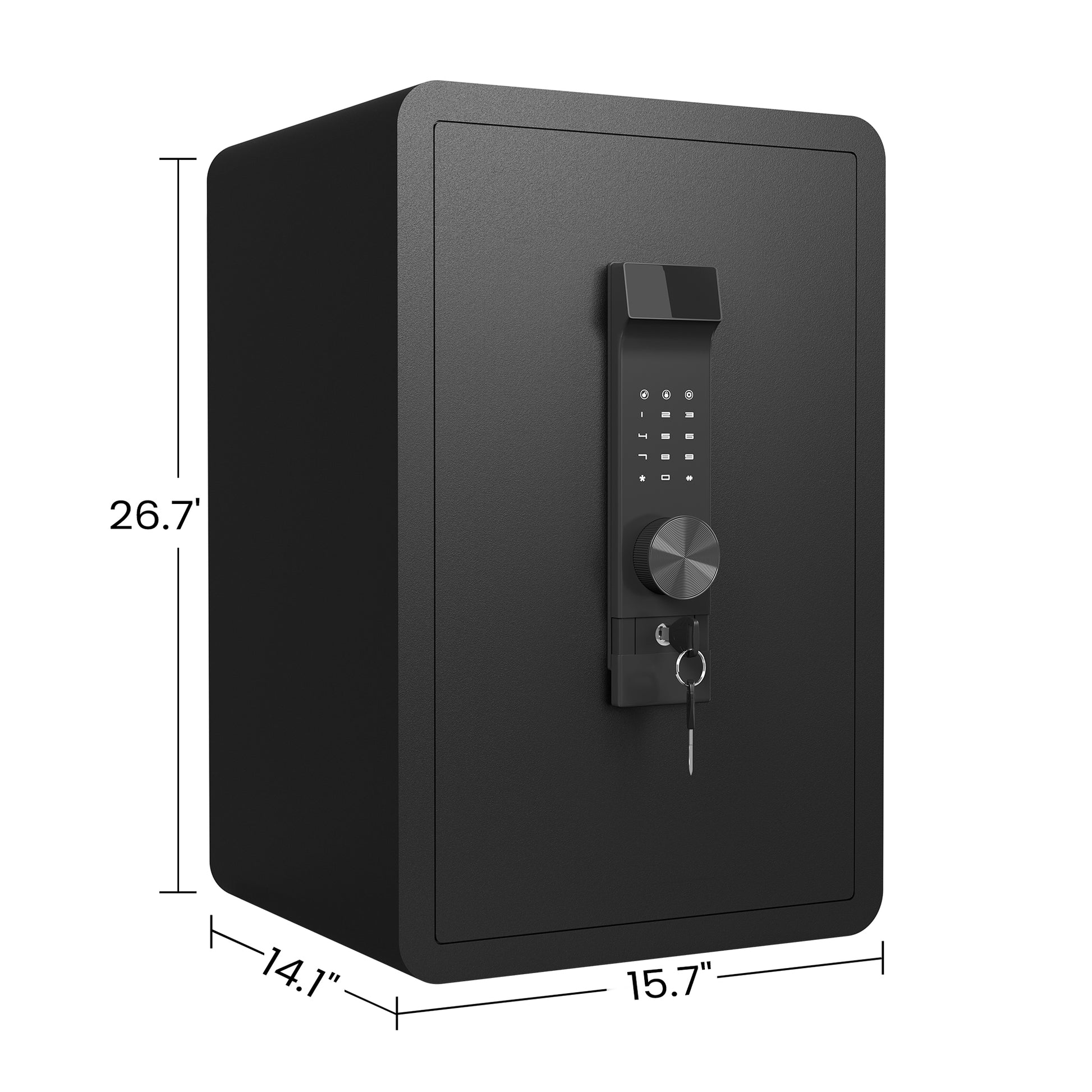 Black electronic safe with digital keypad and key override  height
