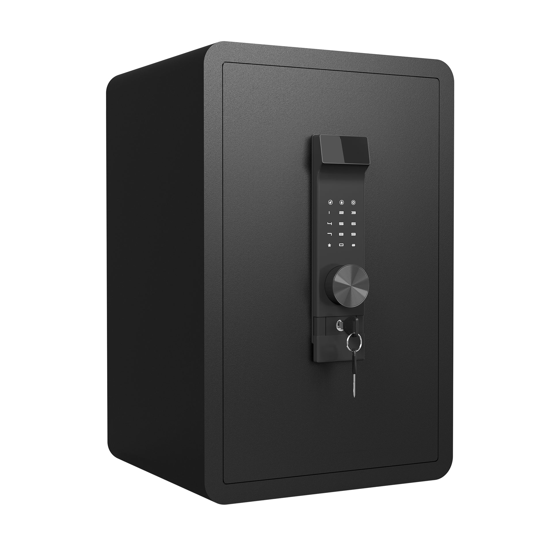 Black digital home safe with keypad and key lock perfect for securing valuables