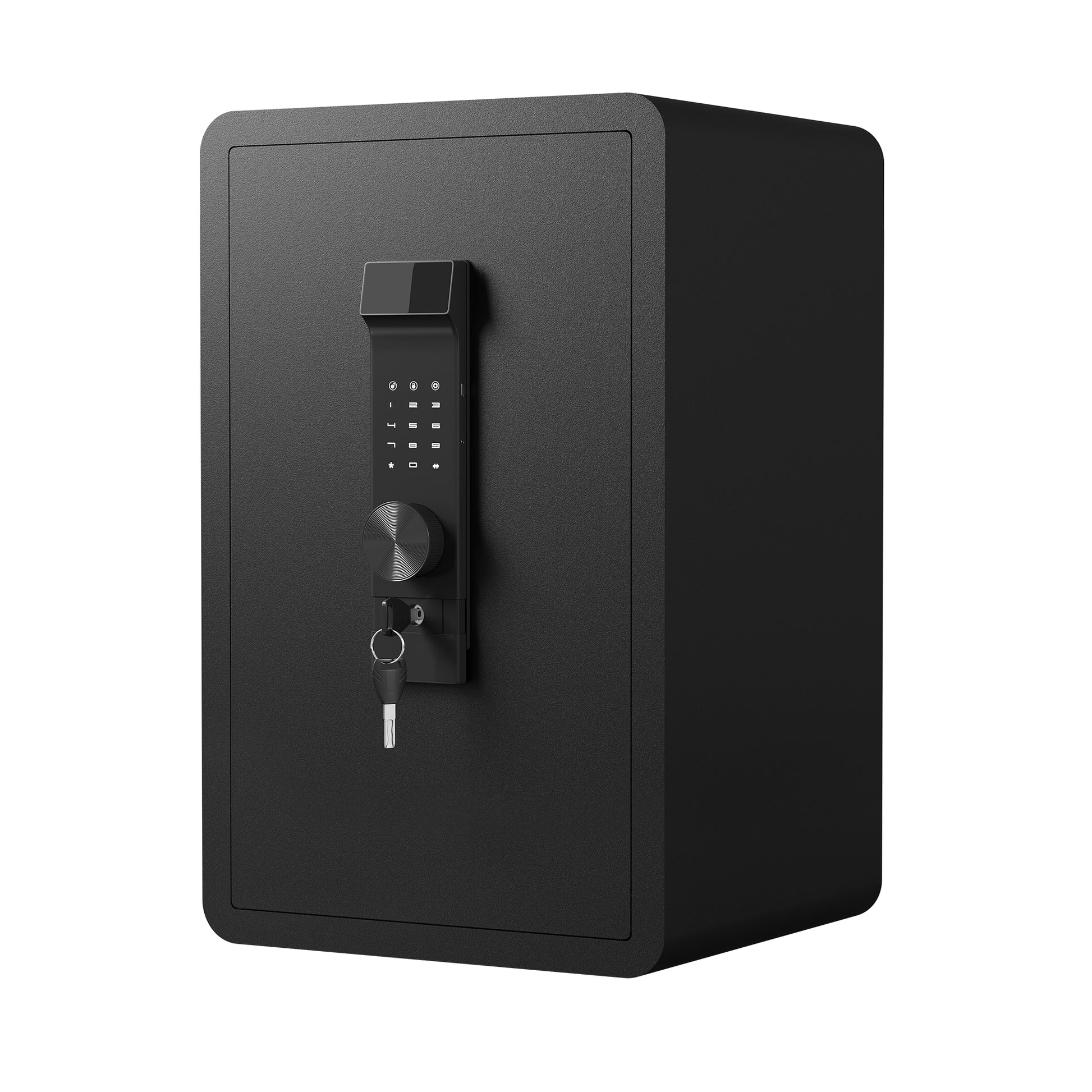Black digital safe with key lock ideal for home security and valuables
