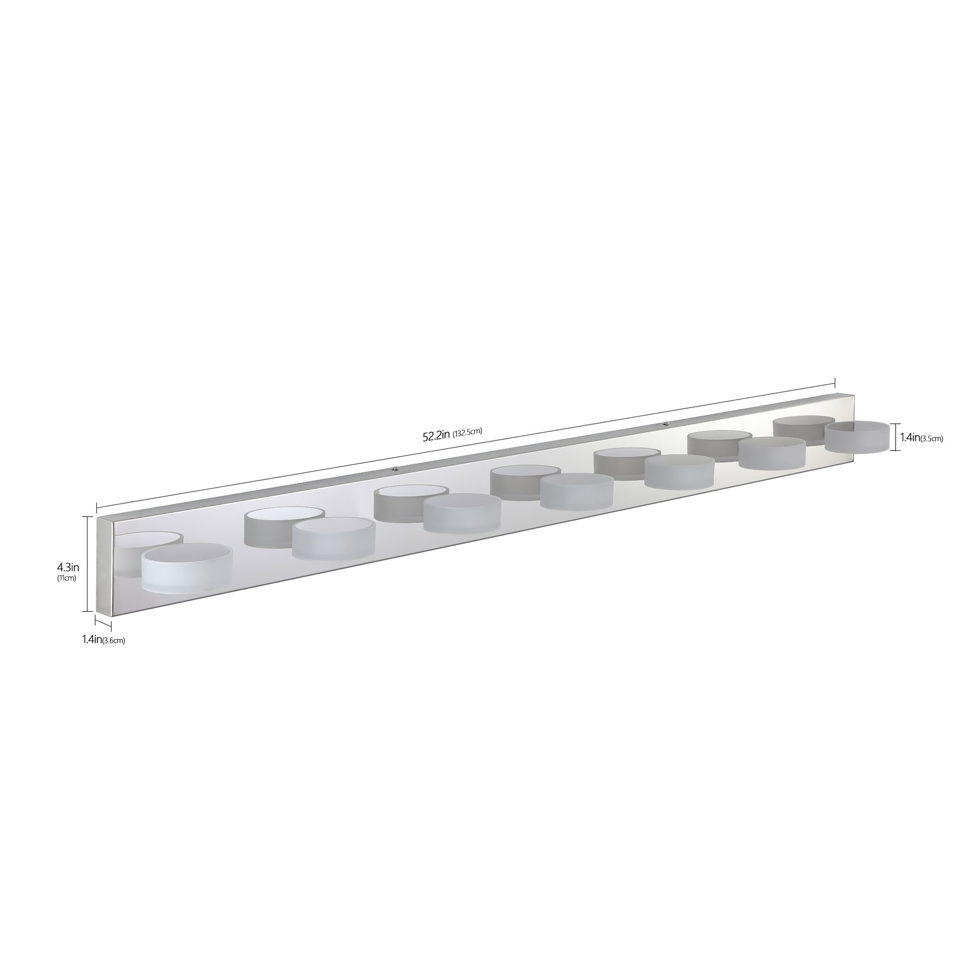 Sleek modern vanity light fixture with frosted glass shades and chrome finish