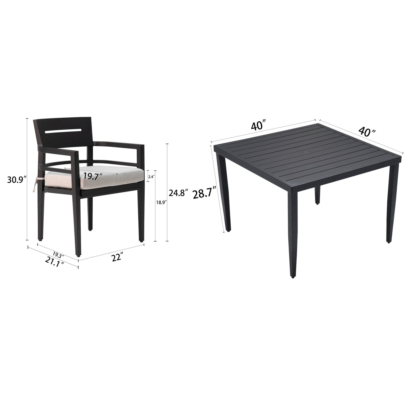 Dark gray aluminum patio chair with light gray cushion modern design